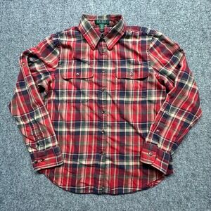 Lauren Ralph Lauren‎ Plaid Flannel Womens M Red Green Blue Button Up Pockets